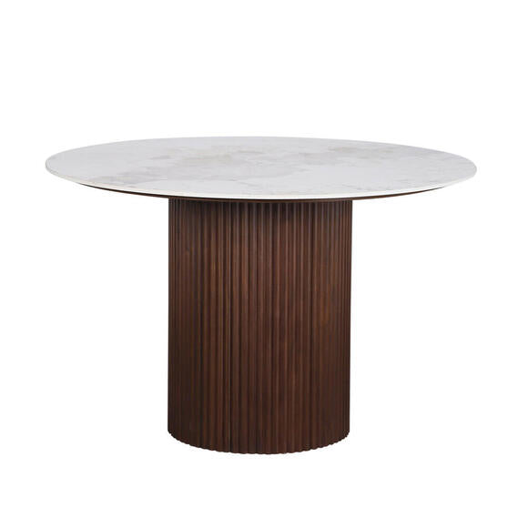 Table ronde Urban Chic en céramique, marbre et placage noyer