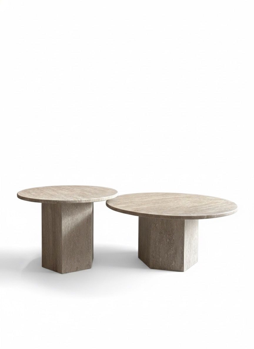 Ensemble de table basse en travertin naturel — Minimalisme sculptural