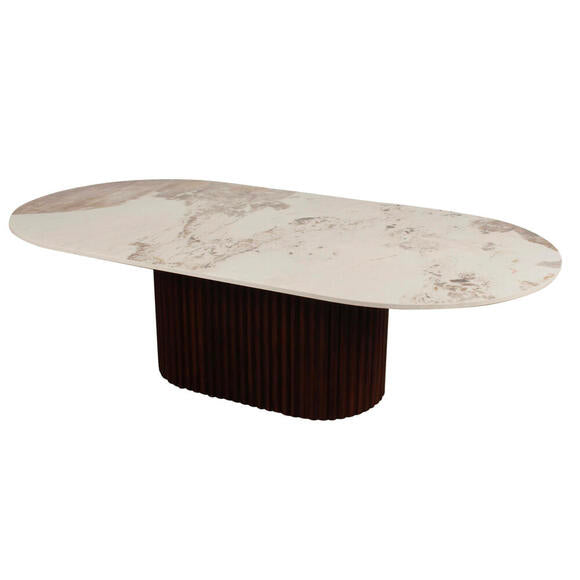 Table basse Urban Chic en céramique, marbre et placage noyer