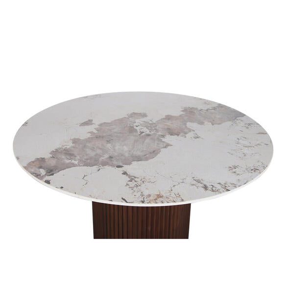 Table ronde Urban Chic en céramique, marbre et placage noyer