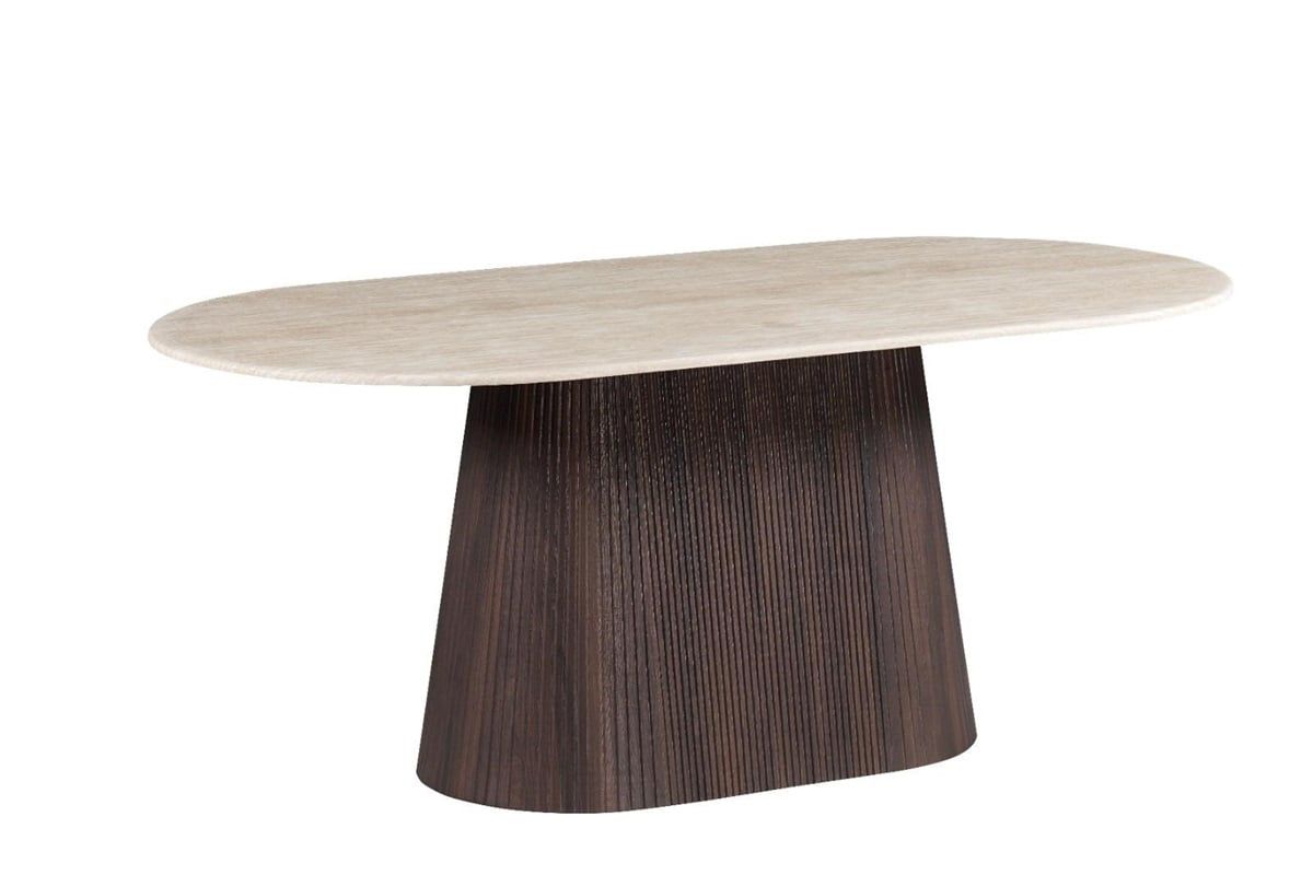 Table à manger exquise en travertin et bois – 220 x 110 x 75 cm