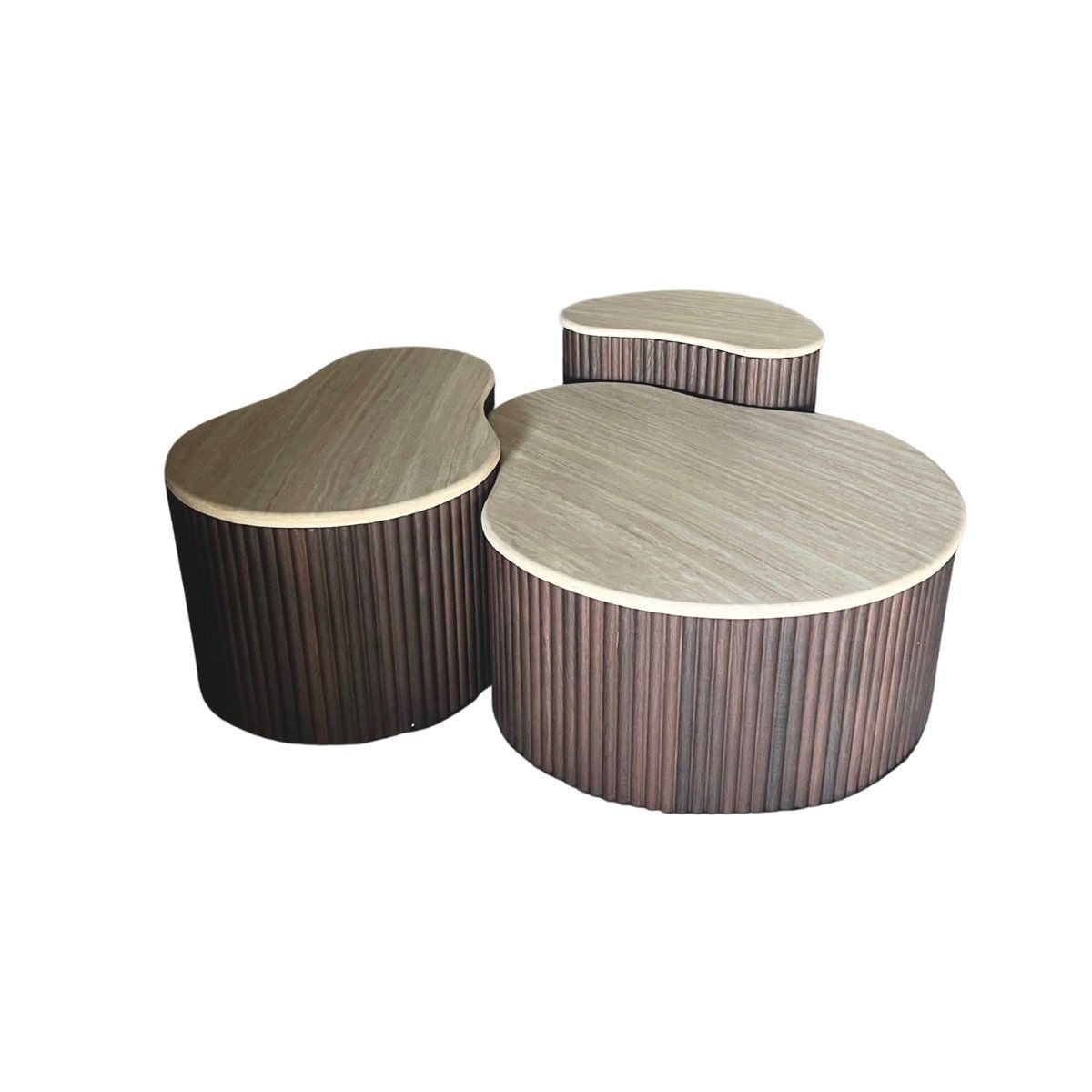 Ensemble de table basse en travertin et bois de manguier