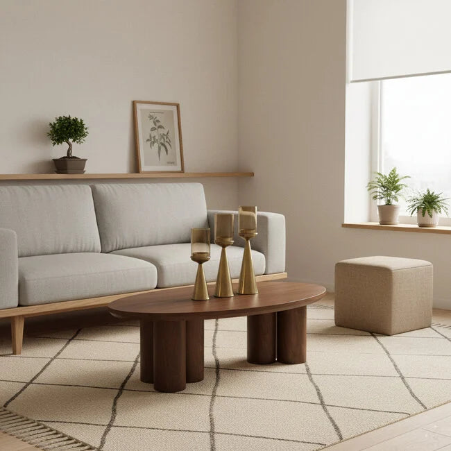 Table basse Japandi – 140 x 80 x 45 cm | Placage brun uni