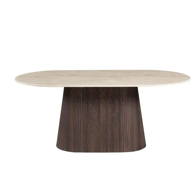Table à manger exquise en travertin et bois – 220 x 110 x 75 cm